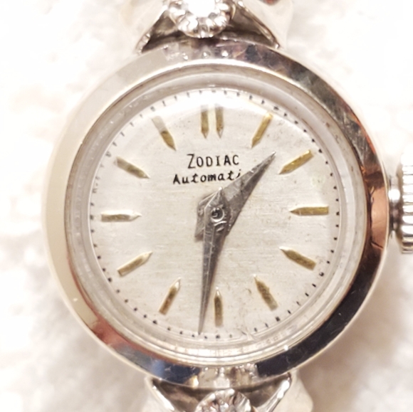 Vintage Zodiac Automatic 14K White Gold Case Watch